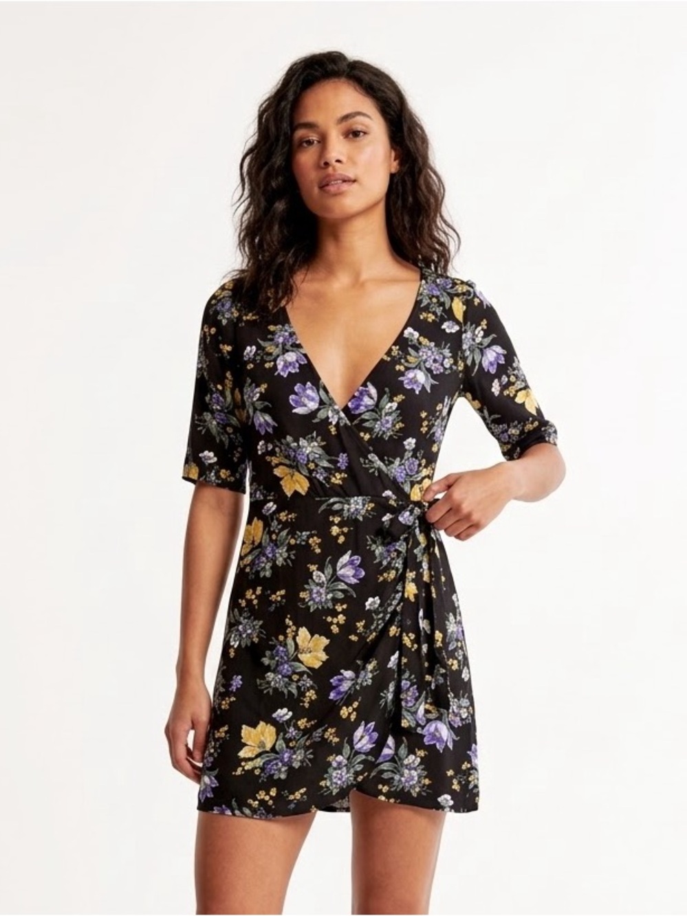Abercrombie & Fitch Floral Wrap Mini Dress Elbow Sleeve XS